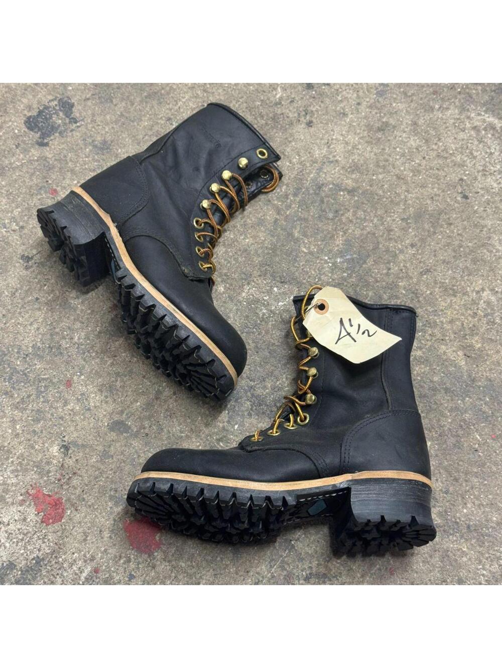 Vintage 90s Georgia Boot Black Leather Logger Boots | Goodyear Welt Chunky 4.5